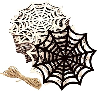 30 Pack 4 Inch Wood Spider Web Cutouts Unfinished Wood Spider Web Crafts Wooden Spider Web Hanging Ornaments DIY Spider Web Craft Gift Tags for Home Party Decoration