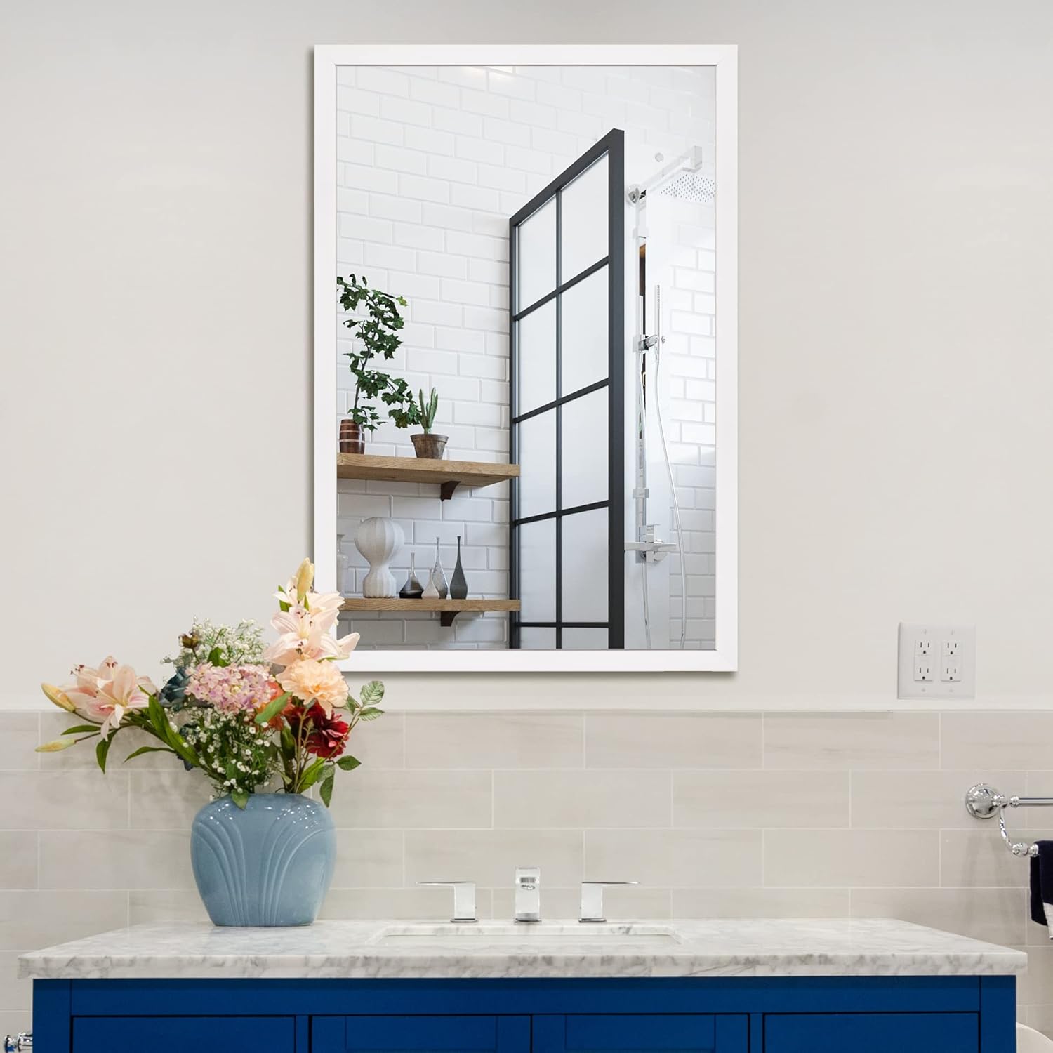 BOMINICA Rectangular Wall Mirror 24” x 36” Bathroom Mirror Framed Wall Mirror for Living Room, Vanity, White