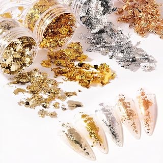 5 Bottles Holographic Nail Glitter Foils, Sparkly Ultra-Thin Aluminum Foil Gold Leaf Flakes for Acrylic Nails, Resin Crafts, DIY Manicure & Art Decorations