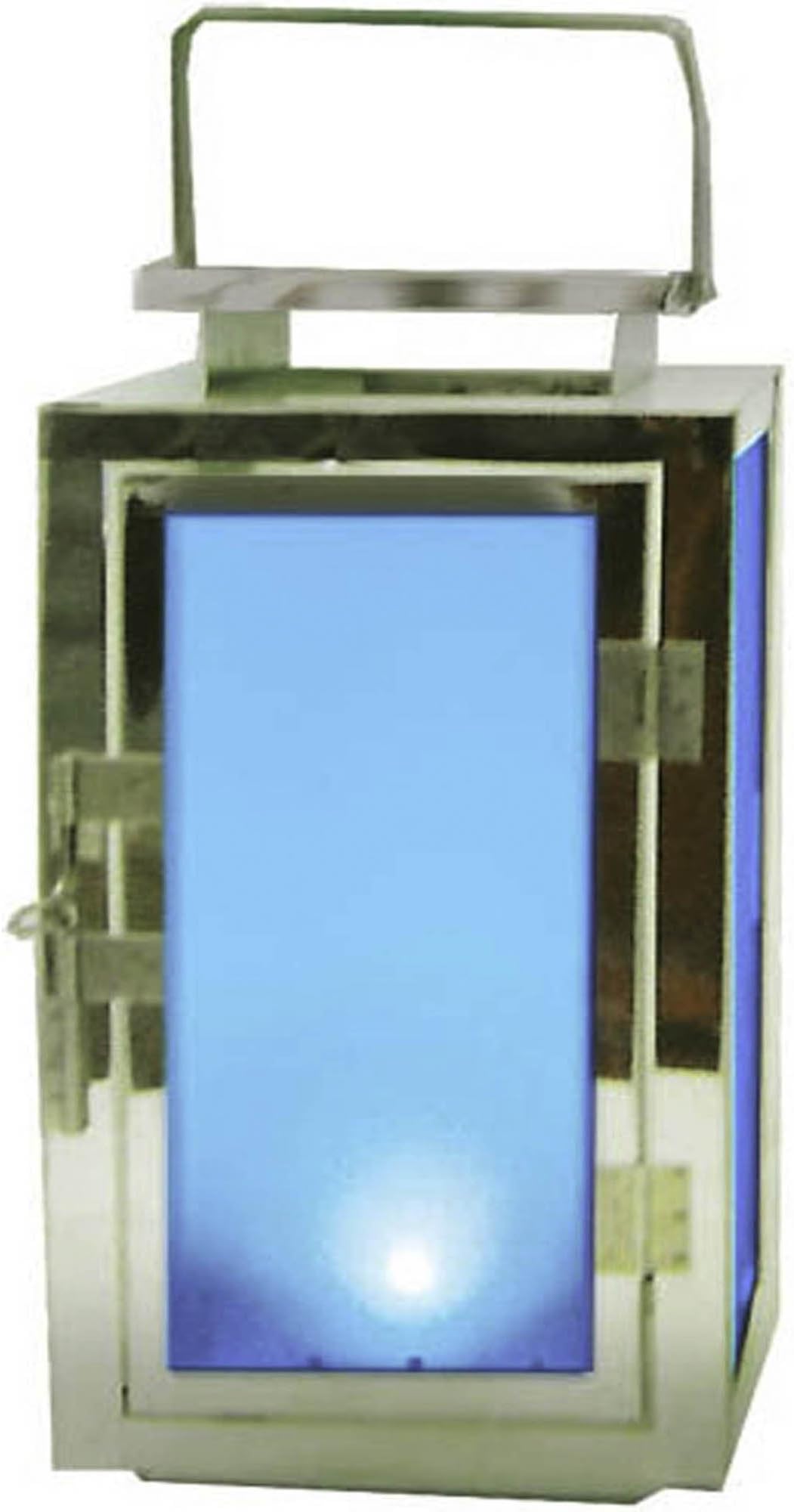 Garden Meadow R1364B Solar Stainless Steel Lantern with Blue Light, 13-Inch