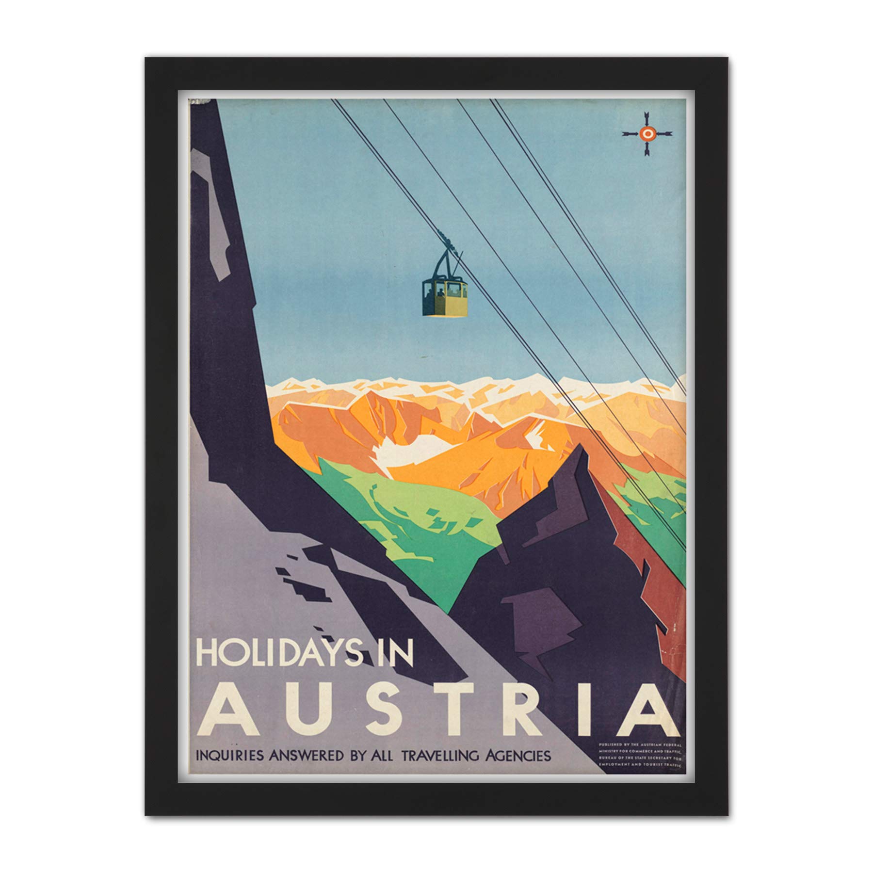 Wee Blue Coo Austria Travel Ski Lift Alpine Artwork Framed Wall Art Print 18X24 Inch