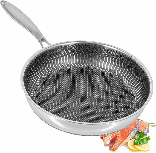 AUDANNE Sartén de acero inoxidable, sartén grande de panal de abeja de 10 pulgadas con asa, sartenes de inducción aptas para horno, negro de 10