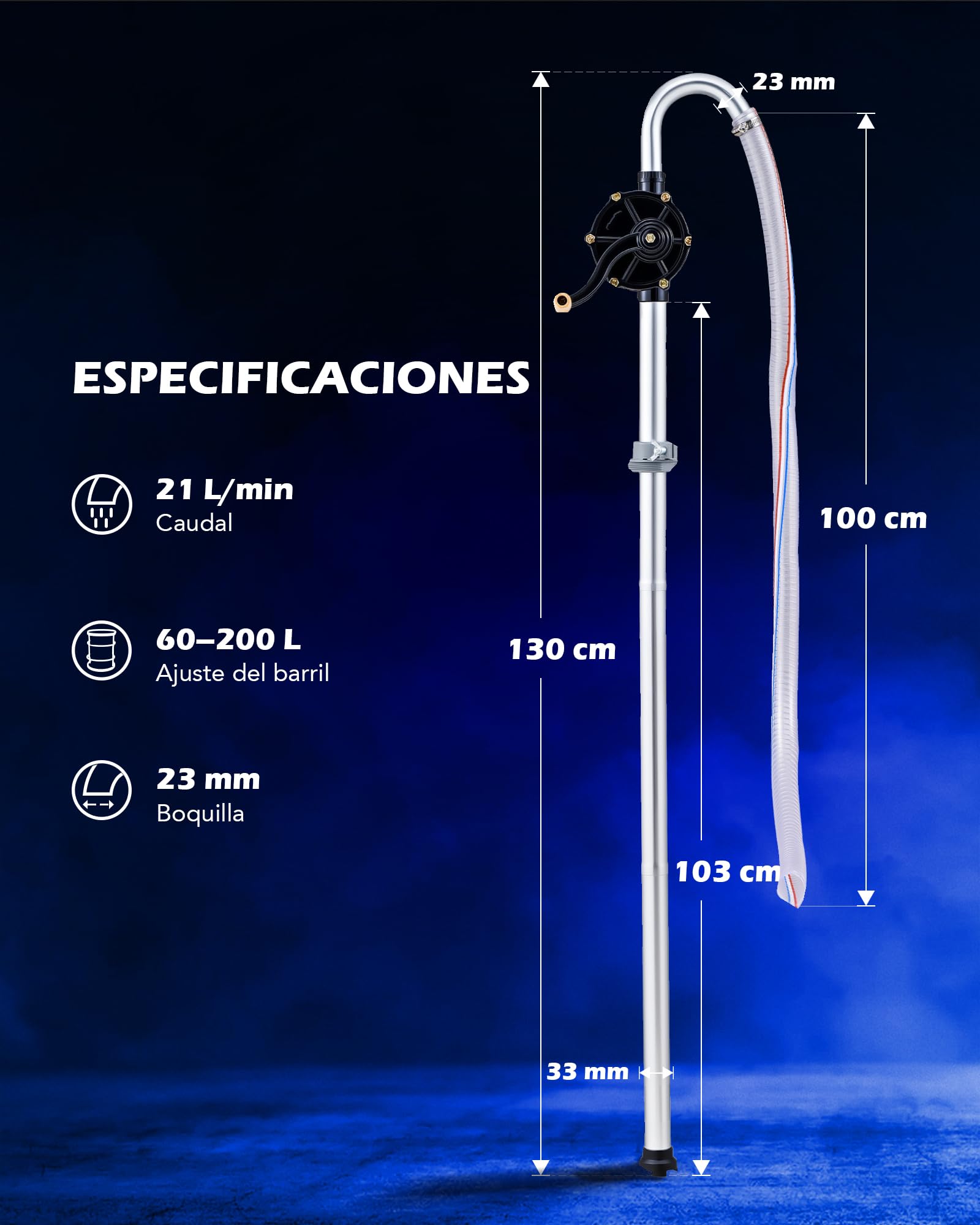OMT Bomba Manual De Combustible Para Bidón 60L-200L, Aluminio Con Manguera | Tubo Telescópico Regulable, Trasvase De Diésel Y Queroseno, Uso En Taller Y Agricultura, Maletín De Transporte