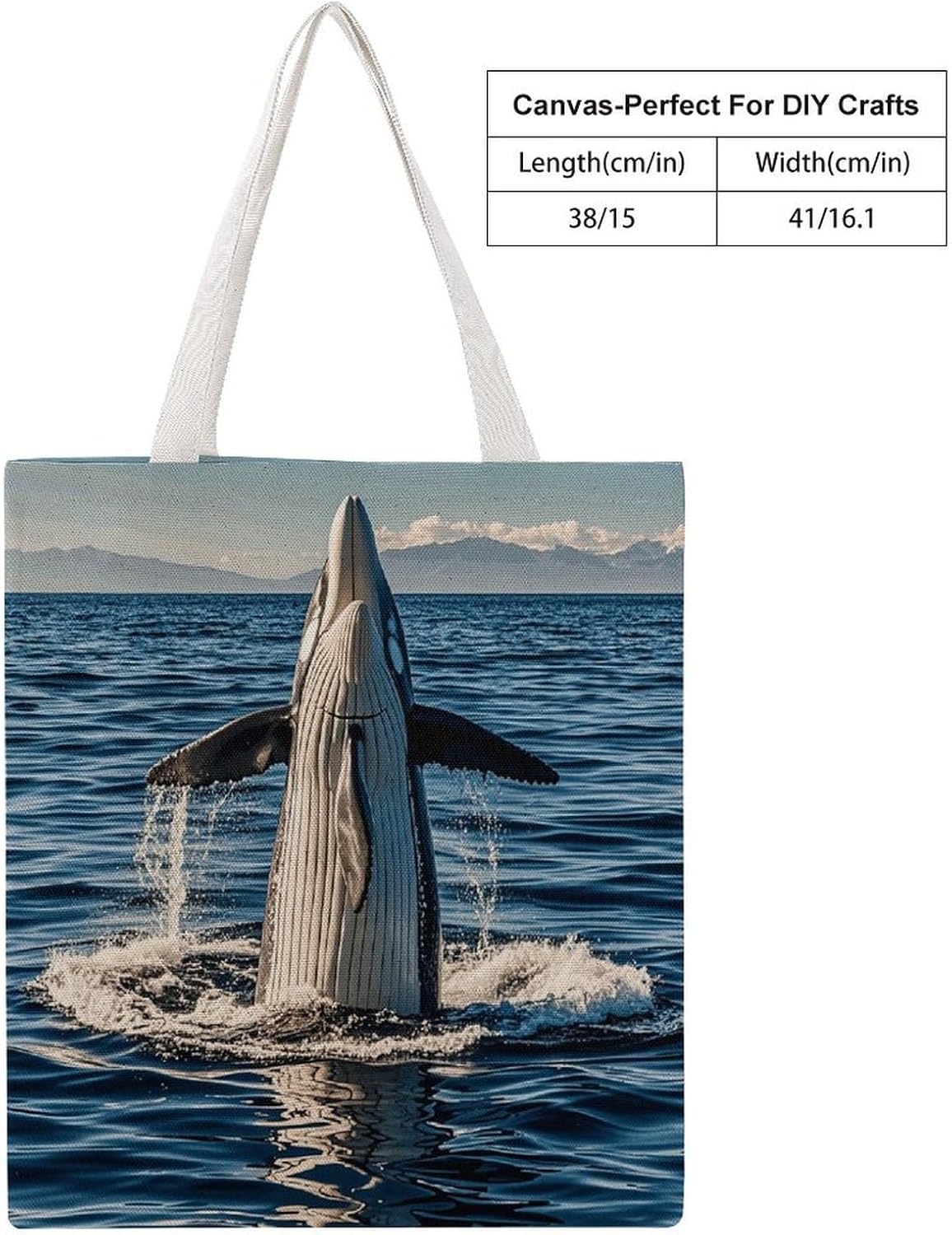 Humpback Whale Academy Canvas Tote Bag Reusable Grocery Bags Foldable Soft Cotton Shoulder Carry Bag