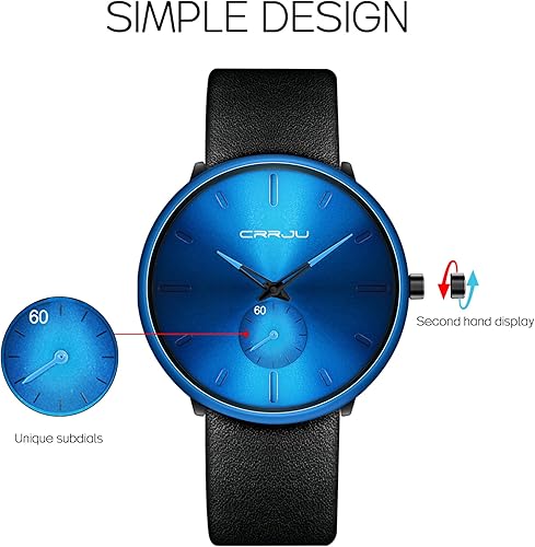 Miniatura 5 de Mens Watches Ultra-Thin Minimalist Waterproof-Fashion Wrist Watch for Men Unisex Dress with Leather Band