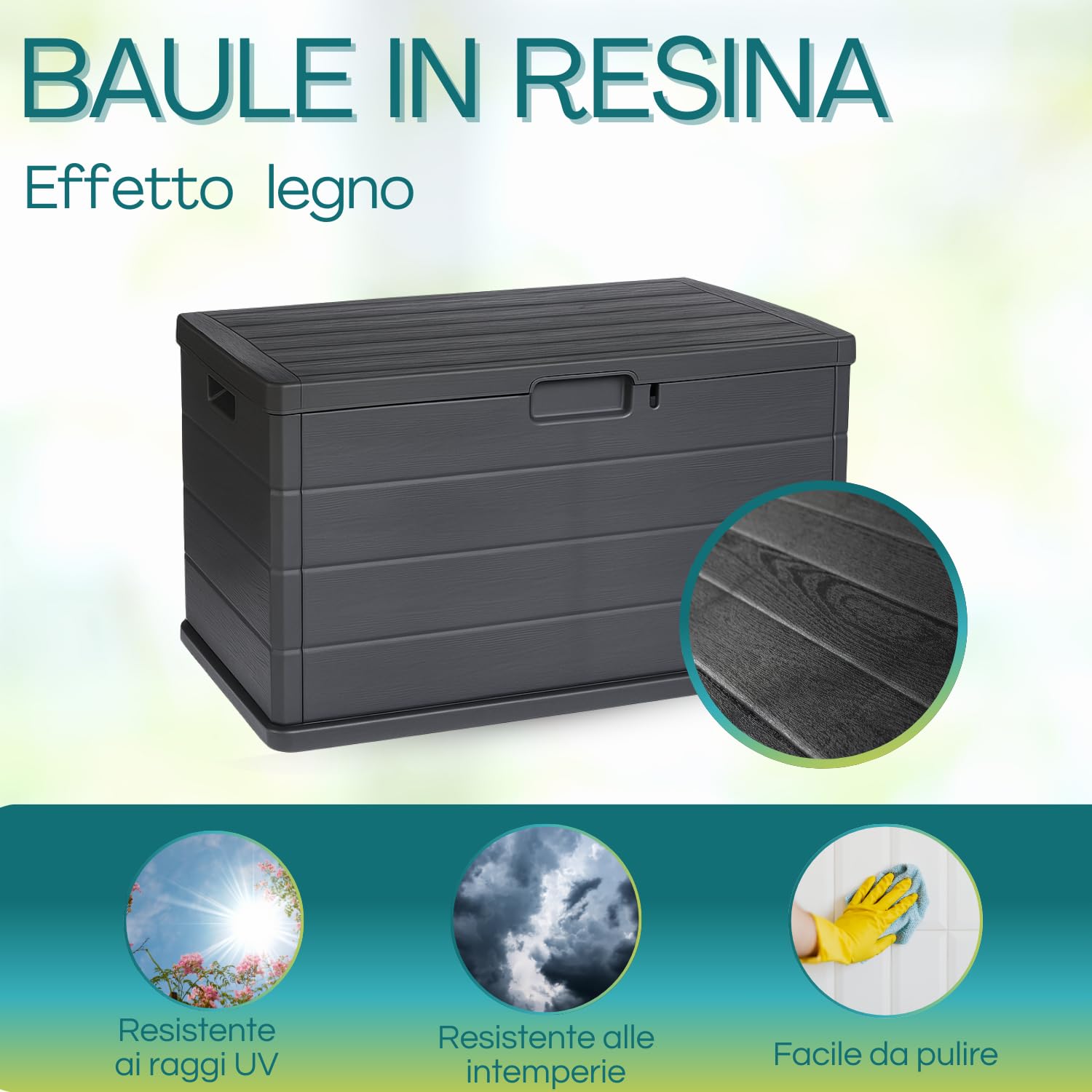 PALUPLUS Baule Da Giardino 170 Litri – Cassapanca Effetto Legno Antracite, Impermeabile E Lucchettabile, Per Esterno, Balcone O Patio