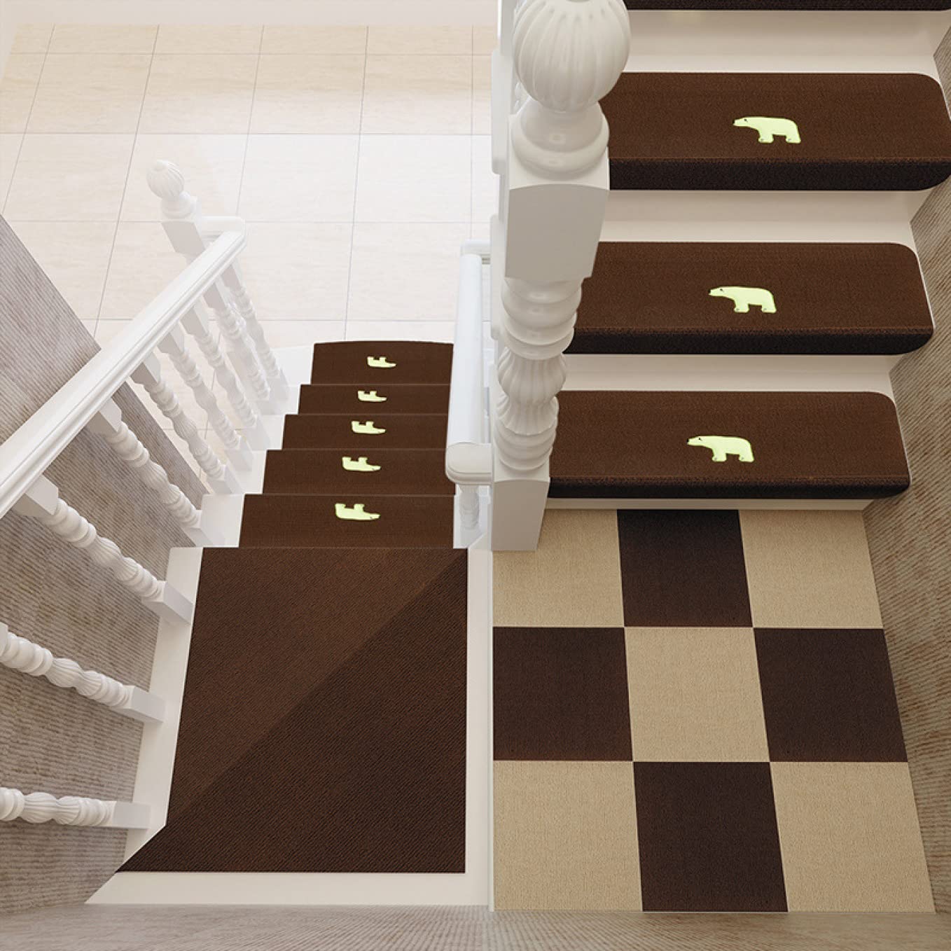 階段 滑り止めマット 階段マット 15段 55x22cm オーナメントボーダー 滑り止め マット すべり止め 防音 おしゃれ 洗える 撥水 階段 滑り止めマット コーヒー色B 階段マット 15段 55x22cm 滑り止め
