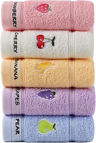 Toallas faciales 100% de algodón para niños, toallas de mano y toallas para los dedos para baño, juego de toallas bordadas con bonito patrón de