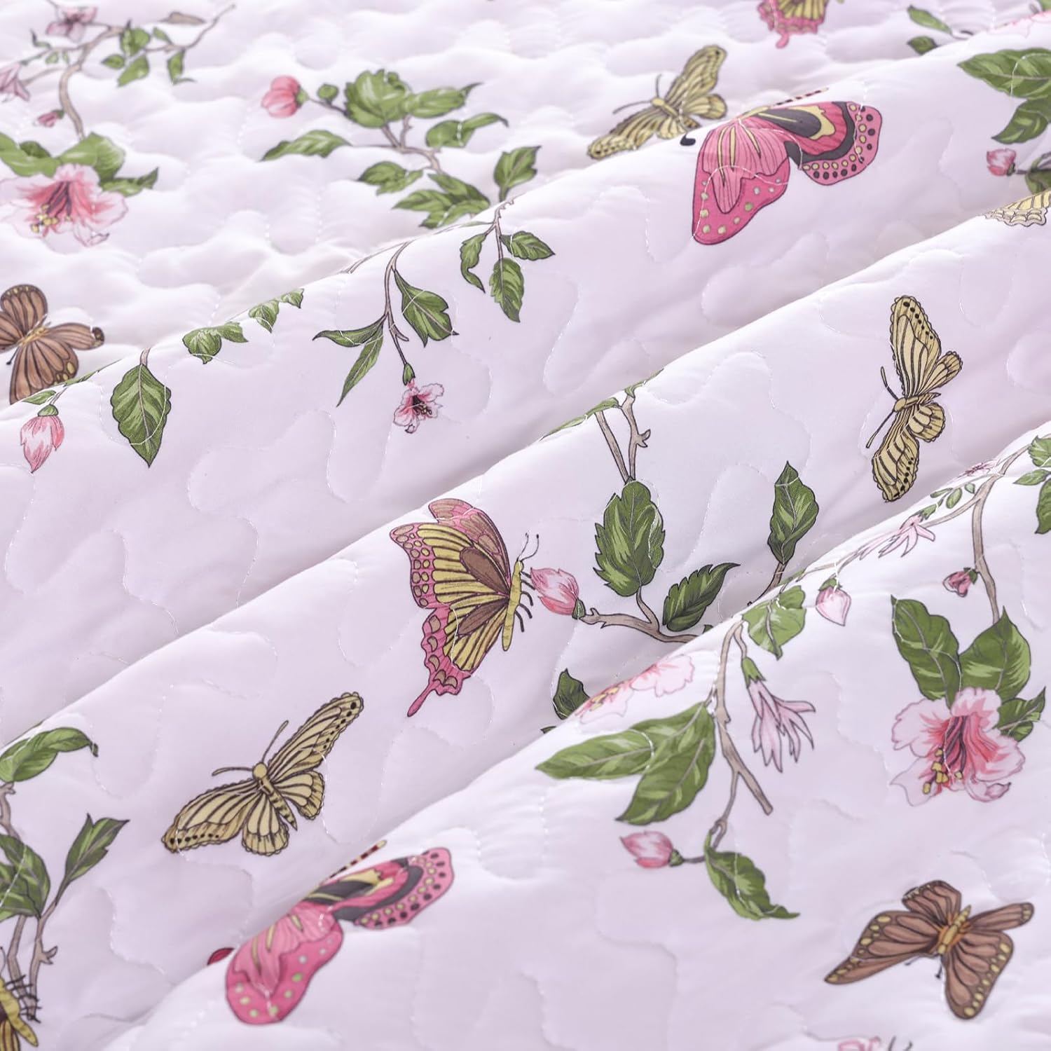 Xruibed Floral Quilt Set Queen Size, 3 Pieces Pink Bedspread Coverlet Set, Lightweight Coquette Cottagecore Shabby Chic Bedding Set for Women Teen Girls All Season(96"x90")