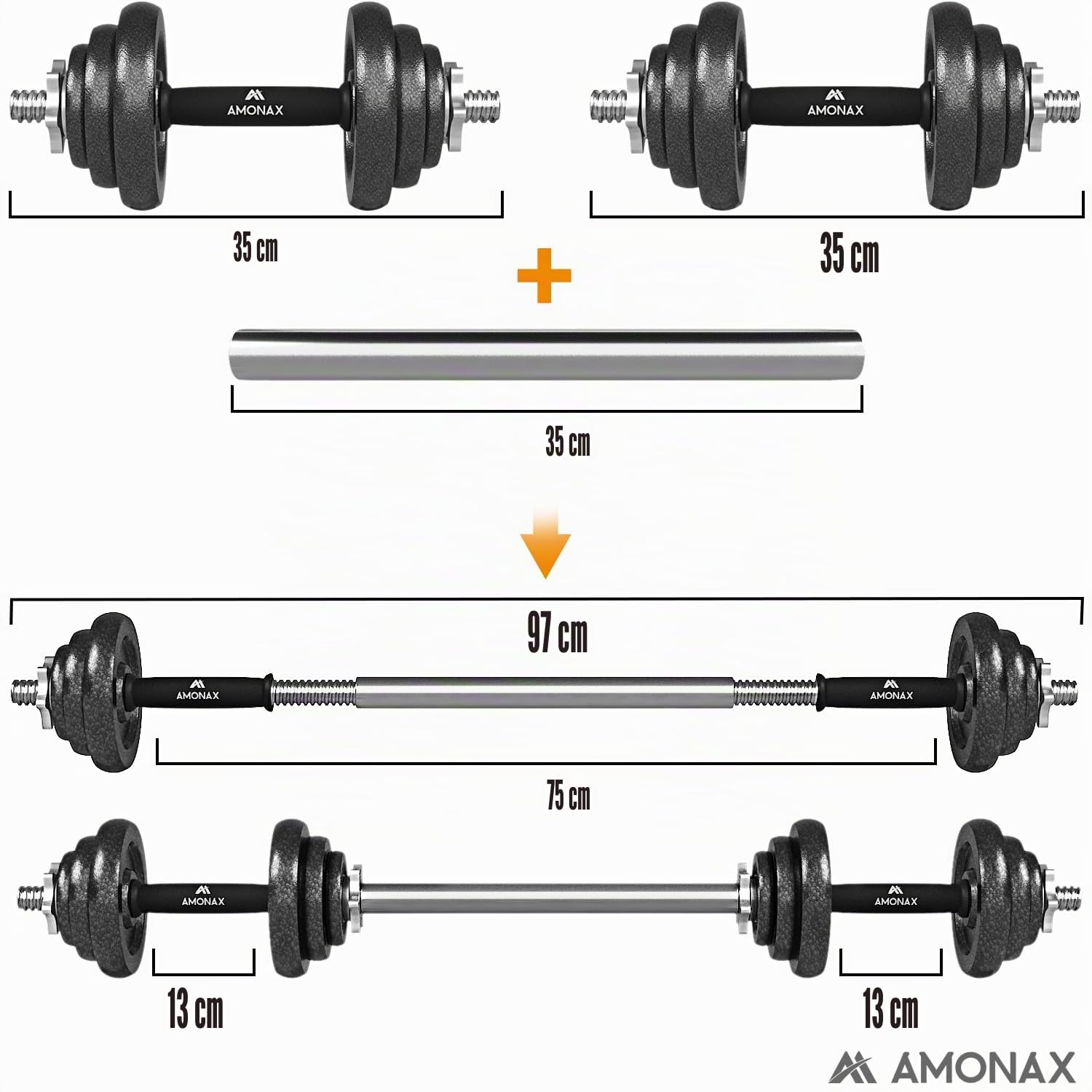 Amonax haltere musculation 15 20 30 kg, alteres barre poids musculation reglable homme femme, sport maison materiel poids à domicile haltérophilie, set haltères de fitness dumbbell kit