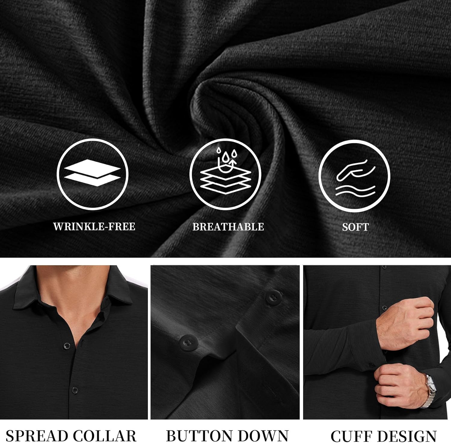 Men's Long Sleeve Button Down Shirts Wrinkle Free Business Untucked Stretch Dress Beach Casual Wedding Shirt - Image 5