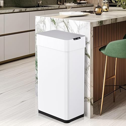 Miniatura 7 de Arlopu Cubo de basura automático de 18.5 galones, cubo de basura con sensor de movimiento de acero inoxidable de 70 L, papelera cepillada sin