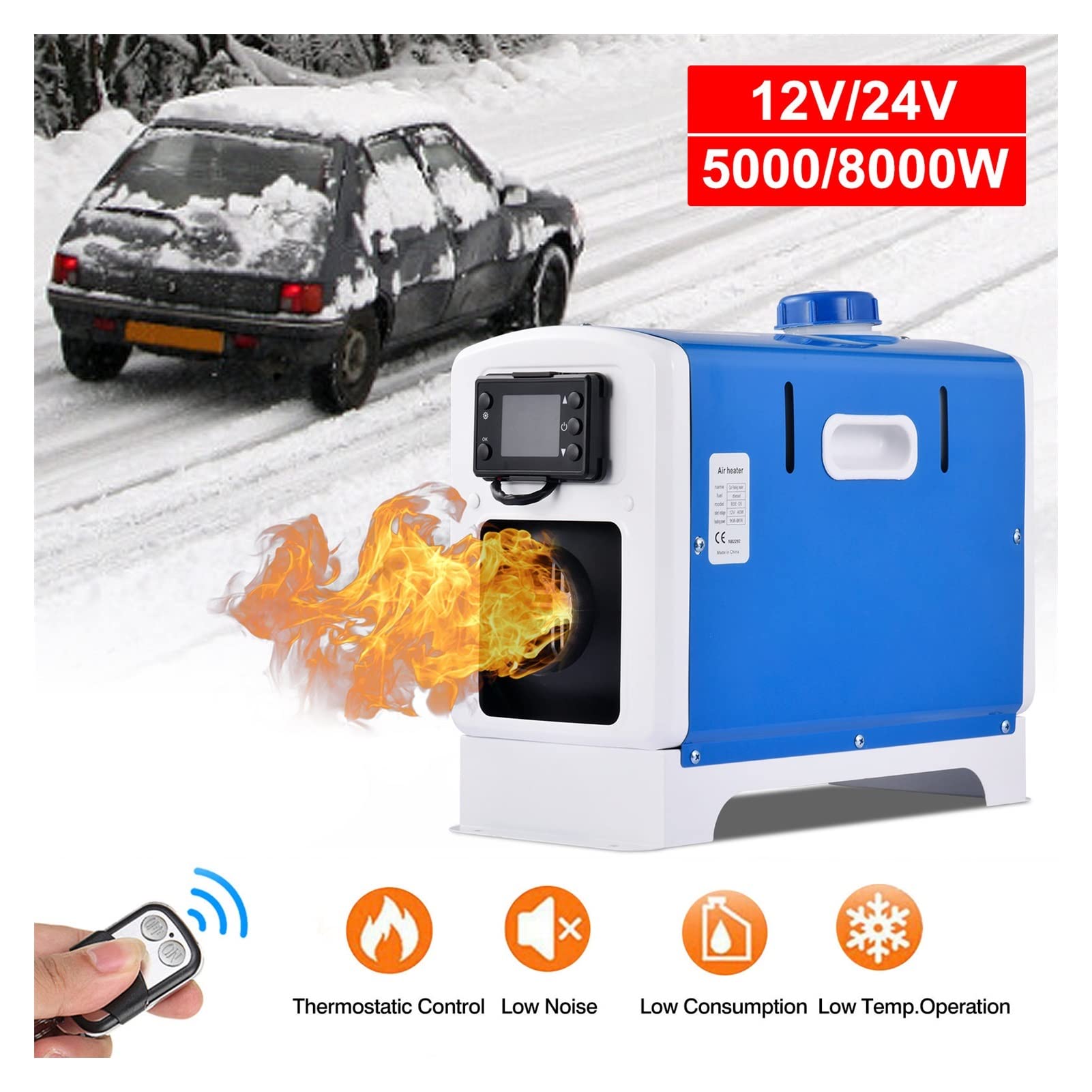 Ogrzewacz powietrza 12 V/24 V 5000 W, ogrzewanie postojowe na paliwo do samochodów ciężarowych, ogrzewanie powietrza, akcesoria do ogrzewania samochodowego, maksymalizacja efektywności paliwowej (Bi