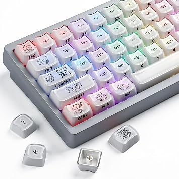 Sunzit Jelly Keycaps Cute Doggie, Crystal White Mao Profile Keycap, Custom Side Printed Key caps 60 65 75 100 Percent Cute Key caps Keyboard Keycap Set for MX Switches Mechanical Keyboard