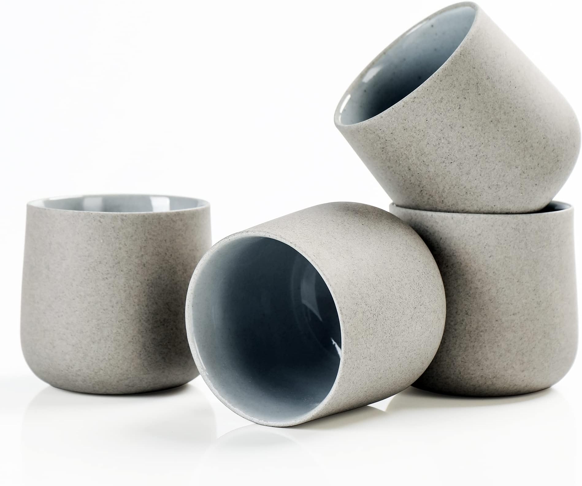 zen minded Pair of Japanese Stoneware Tea Cups Earthy Green & Brown