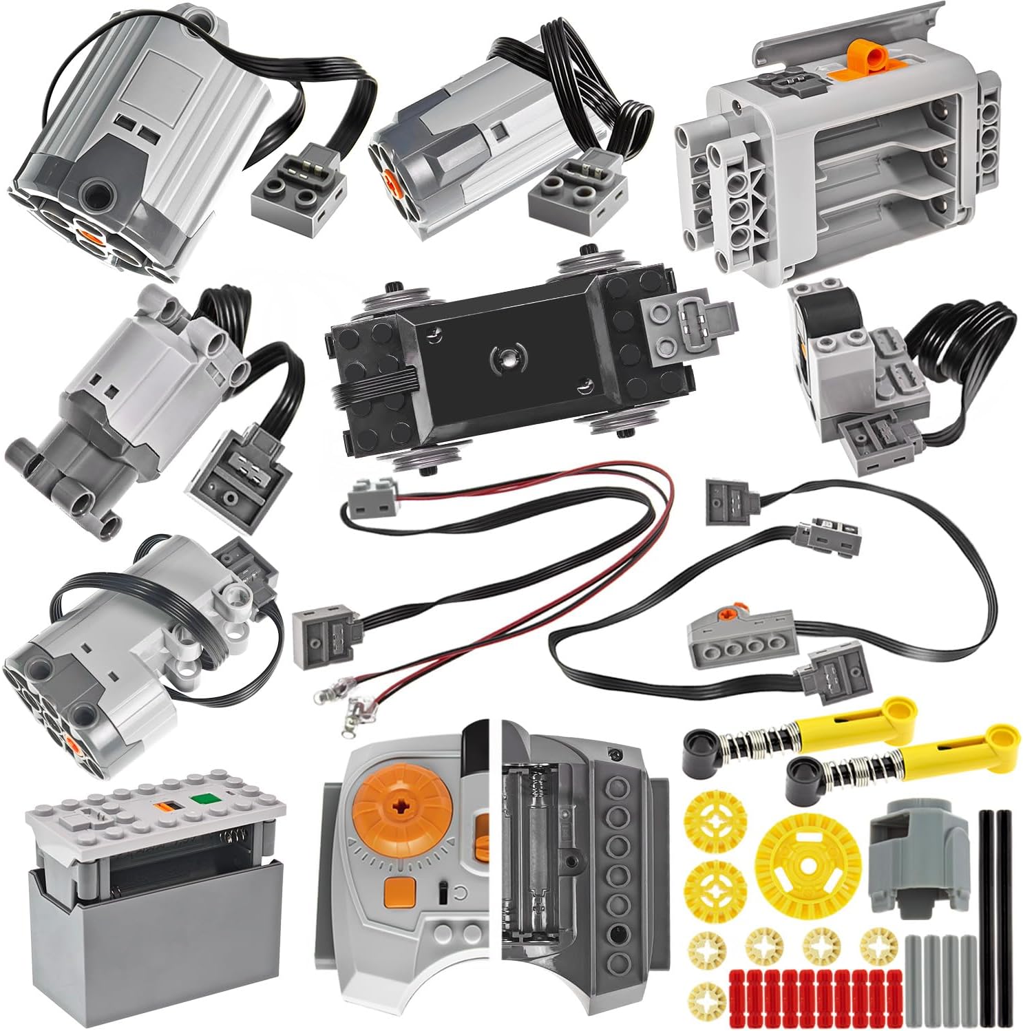 45Pcs Power-Function Technic-Parts Kit M/L/XL/Servo/Train-Motor IR Speed Remote Control Battery Box IR Receiver Extension Wire Light Cord Control Switch Compatible with Lego-Motor-Kit.