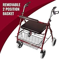 Vista 9 de DMI Andador ligero con asiento y respaldo acolchado, FSA HSA, altura ajustable de 32 a 36 pulgadas con frenos de mano con cierre de bucle, soporta