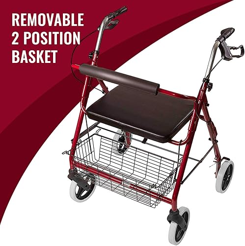 Miniatura 9 de DMI Andador ligero con asiento y respaldo acolchado, FSA HSA, altura ajustable de 32 a 36 pulgadas con frenos de mano con cierre de bucle, soporta