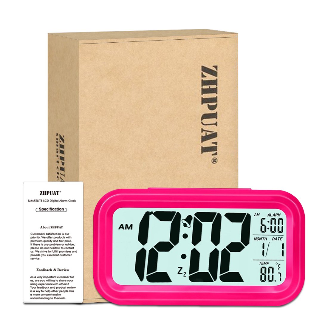 ZHPUAT Alarm Clock for Kids, 4.6" Smart Backlight Digital Clock with