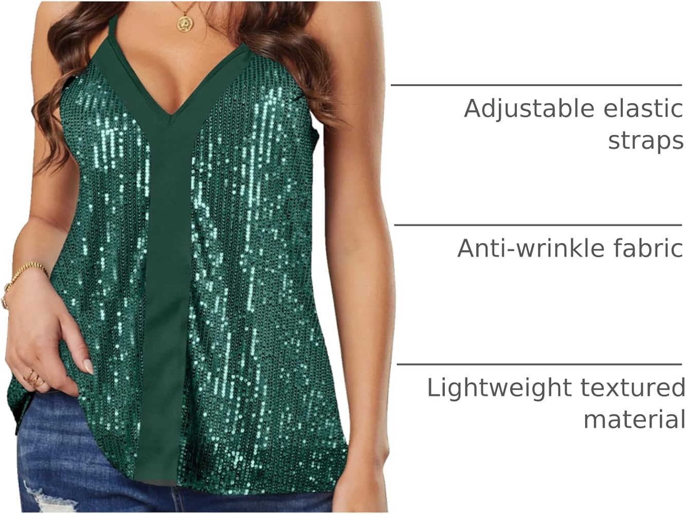 lime flare Women Sexy V Neck Sparkle Shimmer Cami Tank Tops