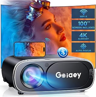 【Auto Focus + 20% Brightness Upgraded】Projector with WiFi and Bluetooth with 100'' Screen, Goiaey 20000L Full HD1080P Projector 4K Support, Auto 6D Keystone, Home Theater Movie Projector for Phone/PC