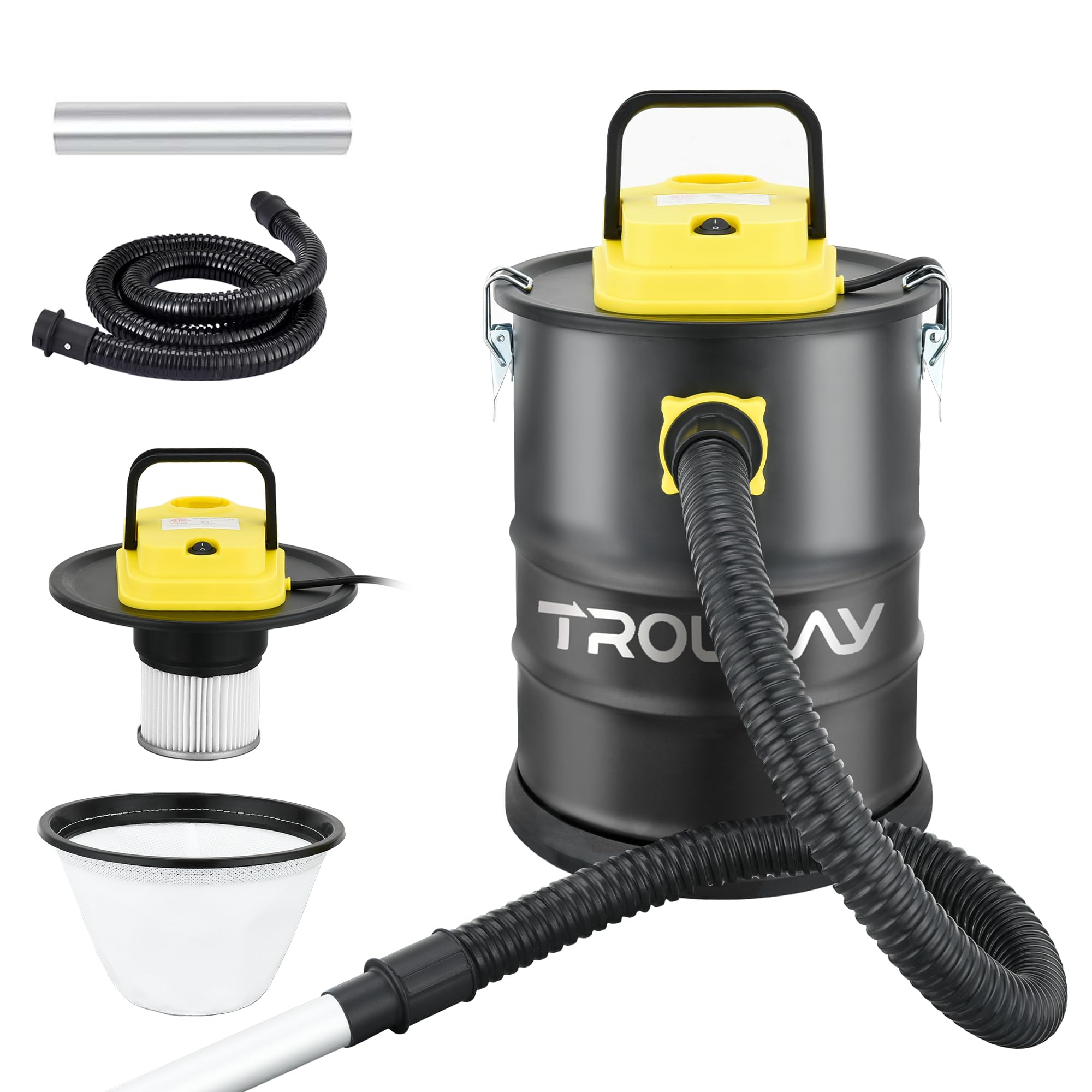 TROURAY Ash Vacuum Cleaner,2.6 Gallon Heat-Resistant Lightweight Canister Vac Cleaners with 800W Powerful Suction and Blowing for Home