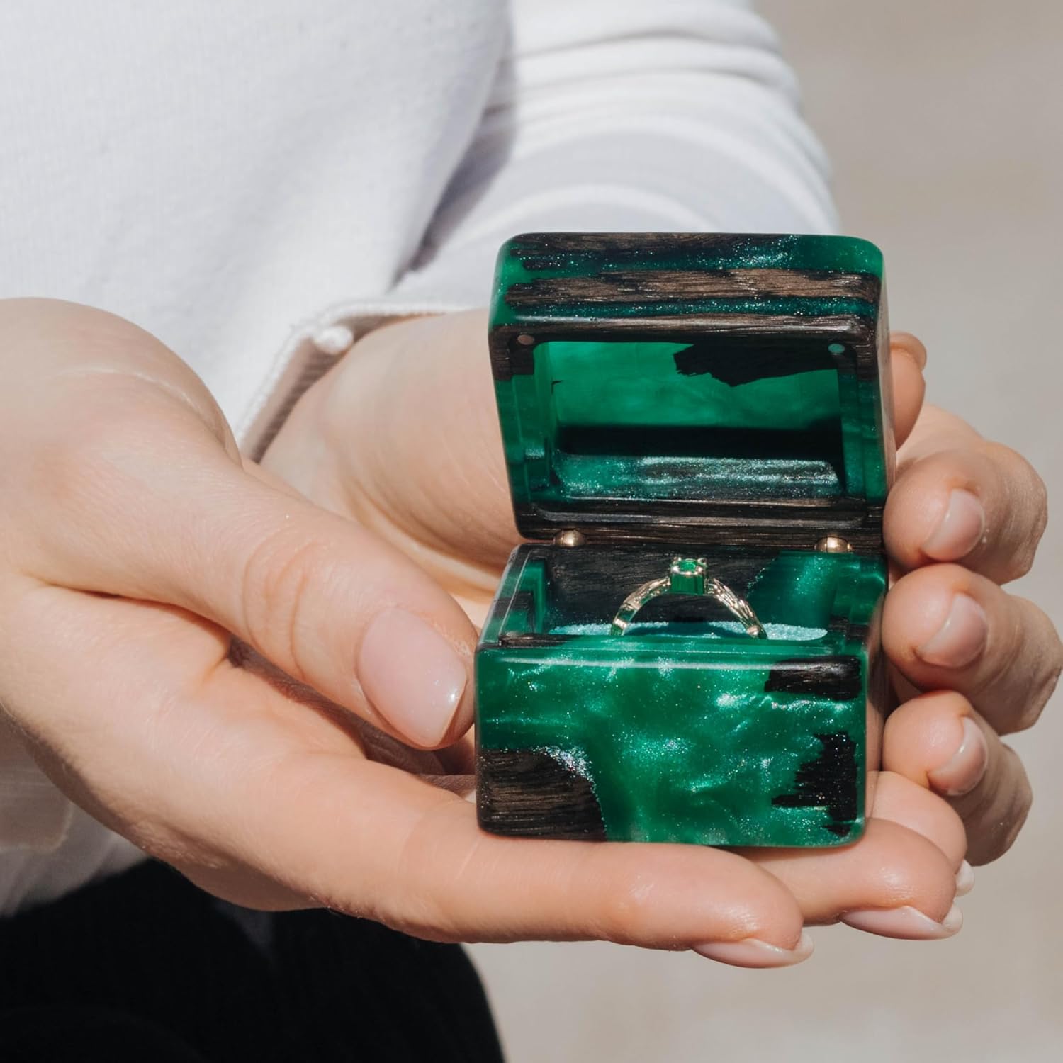 RWA Unique Ring Box - Purple Engagement Ring Boxes - Handmade Ring Holder - Epoxy Wood Rings Display Case Organizer for Women, Men - Exquisite Handcrafted Design for Wedding Proposal (Muse, purple) - Image 8