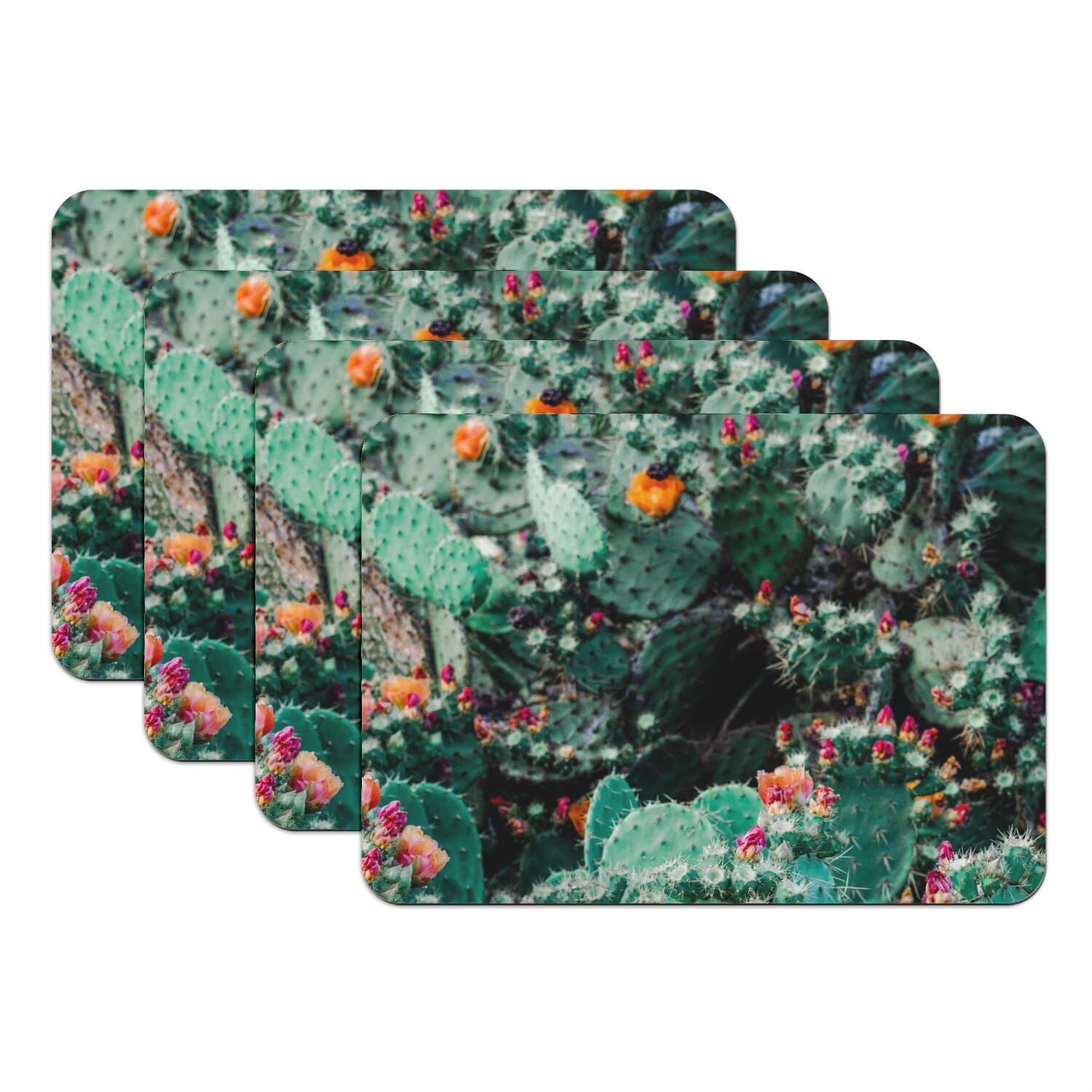 Cactus raquette en fleur sets de table caoutchouc lavables