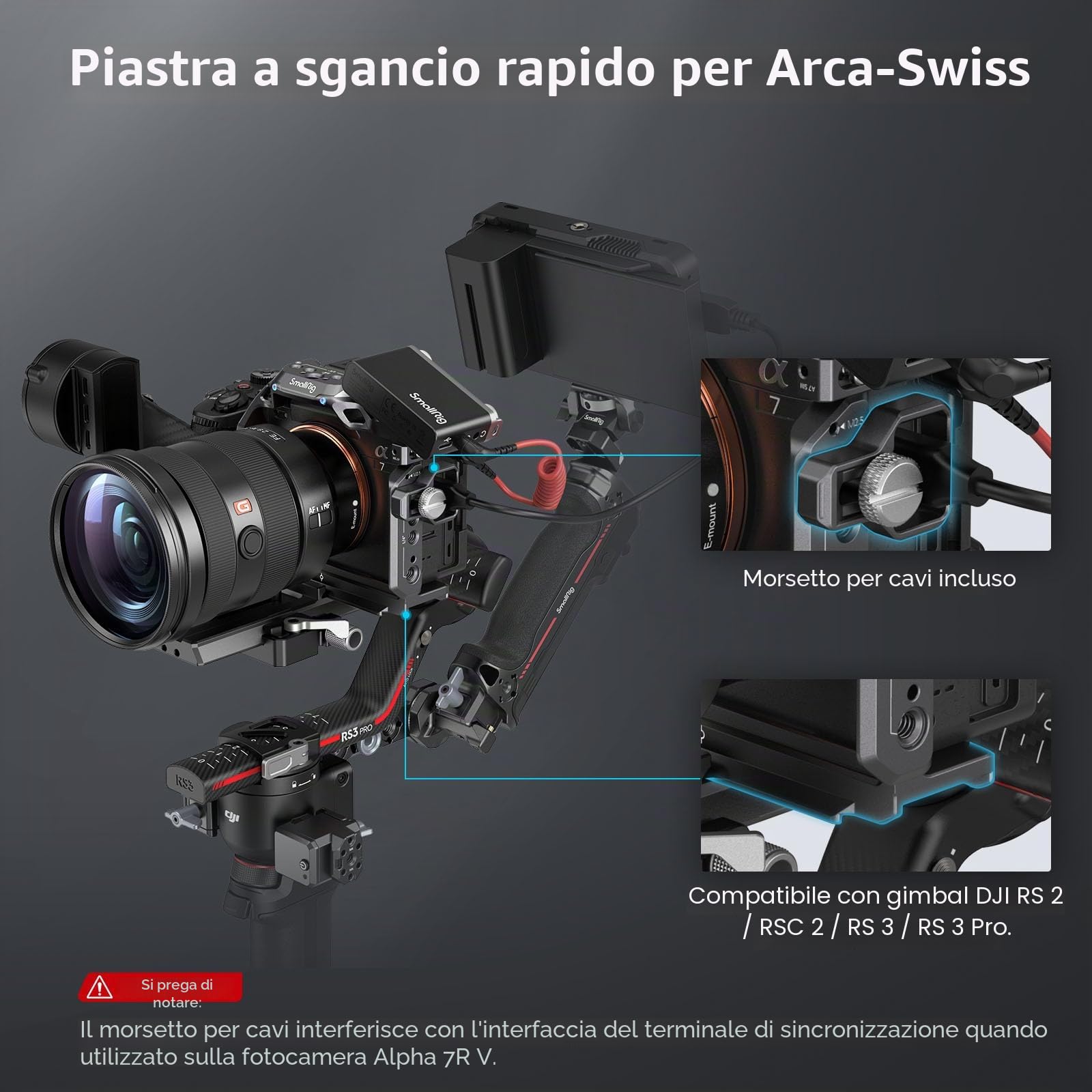 SMALLRIG A7 IV A7SIII A7R V Cage Kit "Rhinoceros" Kit per Sony Alpha 7R V/Alpha 7 IV/Alpha 7S III, Gabbia Completa con Fermacavo, Piastra a Sgancio Rapido Integrata per Arca-Swiss - 4308