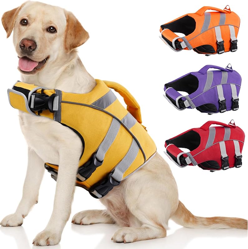 Colete Salva-Vidas para Cães Kuoser com Faixas Refletivas, Ajustável e de Alta Visibilidade – Tamanho XL