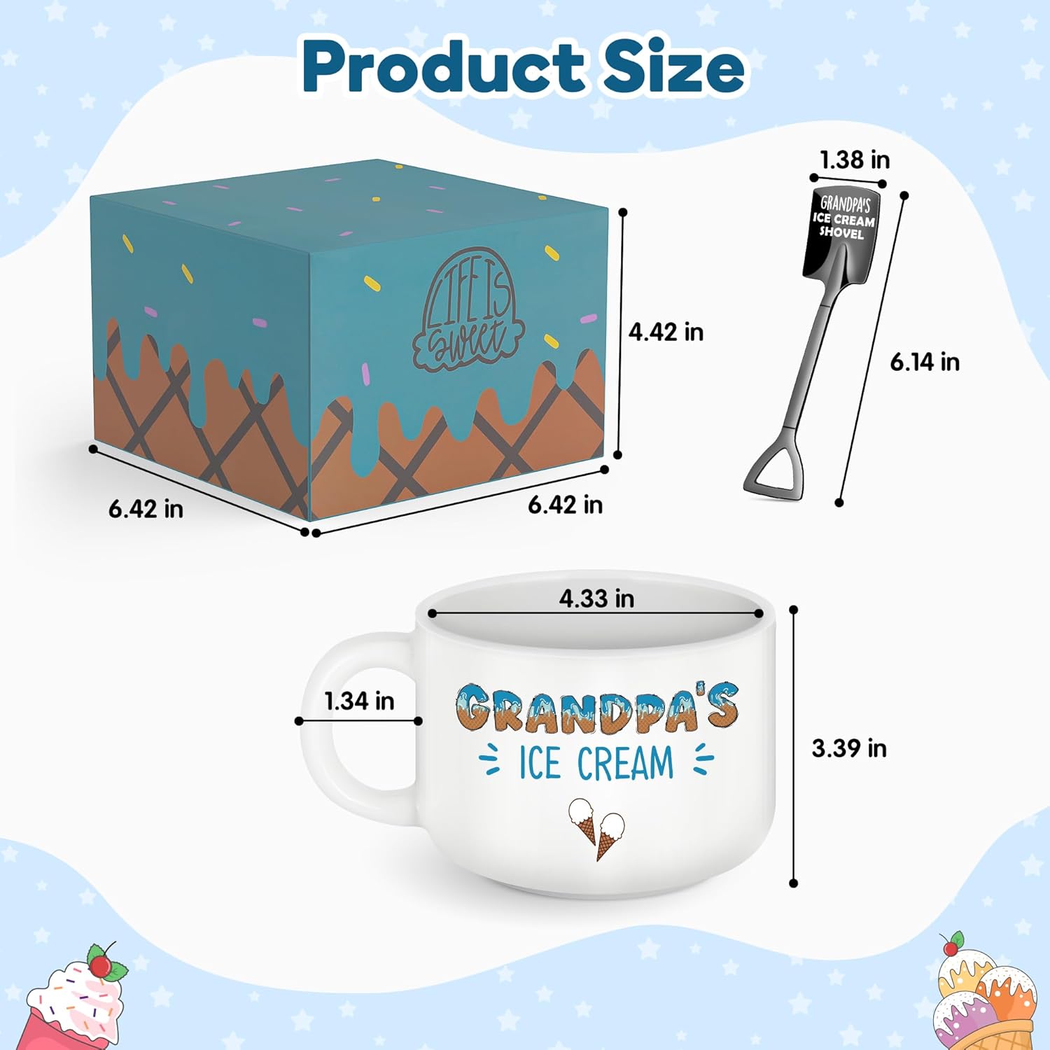 Grandpa Fathers Day Birthday Gifts,Best Grandpa Ever Gifts from Grandkids,Great Grandfather Grandparents Papa Christmas Gift from Granddaughter Grandson,Funny Ice Cream Bowl with Shovel Spoon Set - Image 2