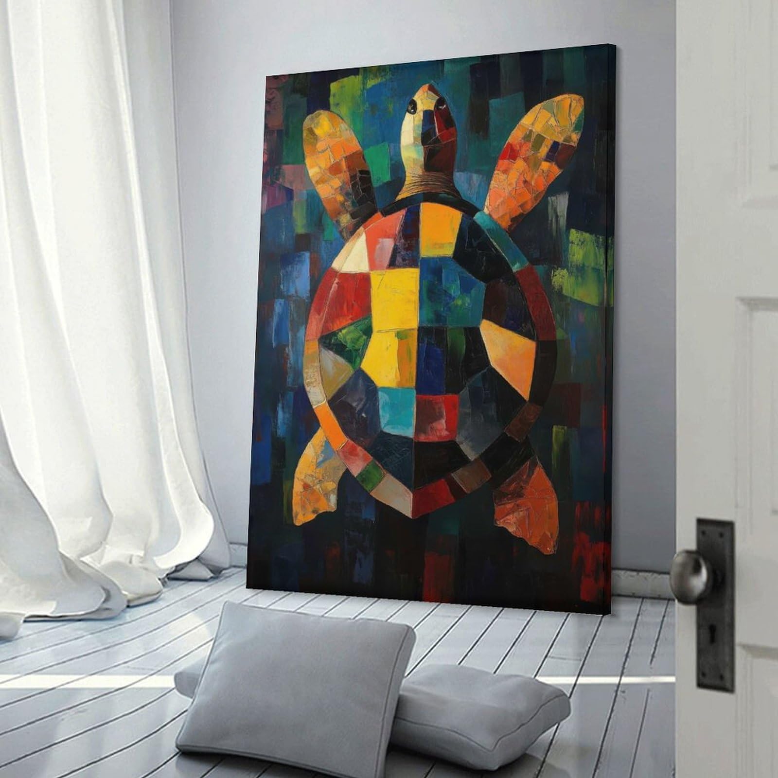 Junmoney Frame-Style-5-1 Sea Turtle Oil Painting Room Decor Wall Art, 24X36inch(60X90cm), For Home Office, Desk Area Or Studio, An Interior Accent For Desk Areas