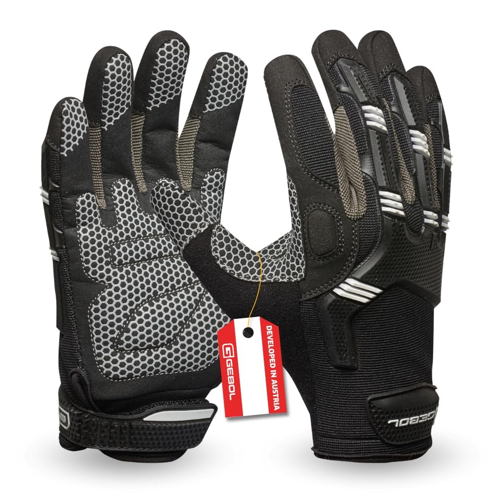 Gebol Master Impact, 1 Paar Arbeitshandschuhe & Sporthandschuhe, mit Polsterungen und Grip, atmungsaktive Schutzhandschuhe mit Klettverschluss, für Damen & Herren, Gr. L/9, Schwarz