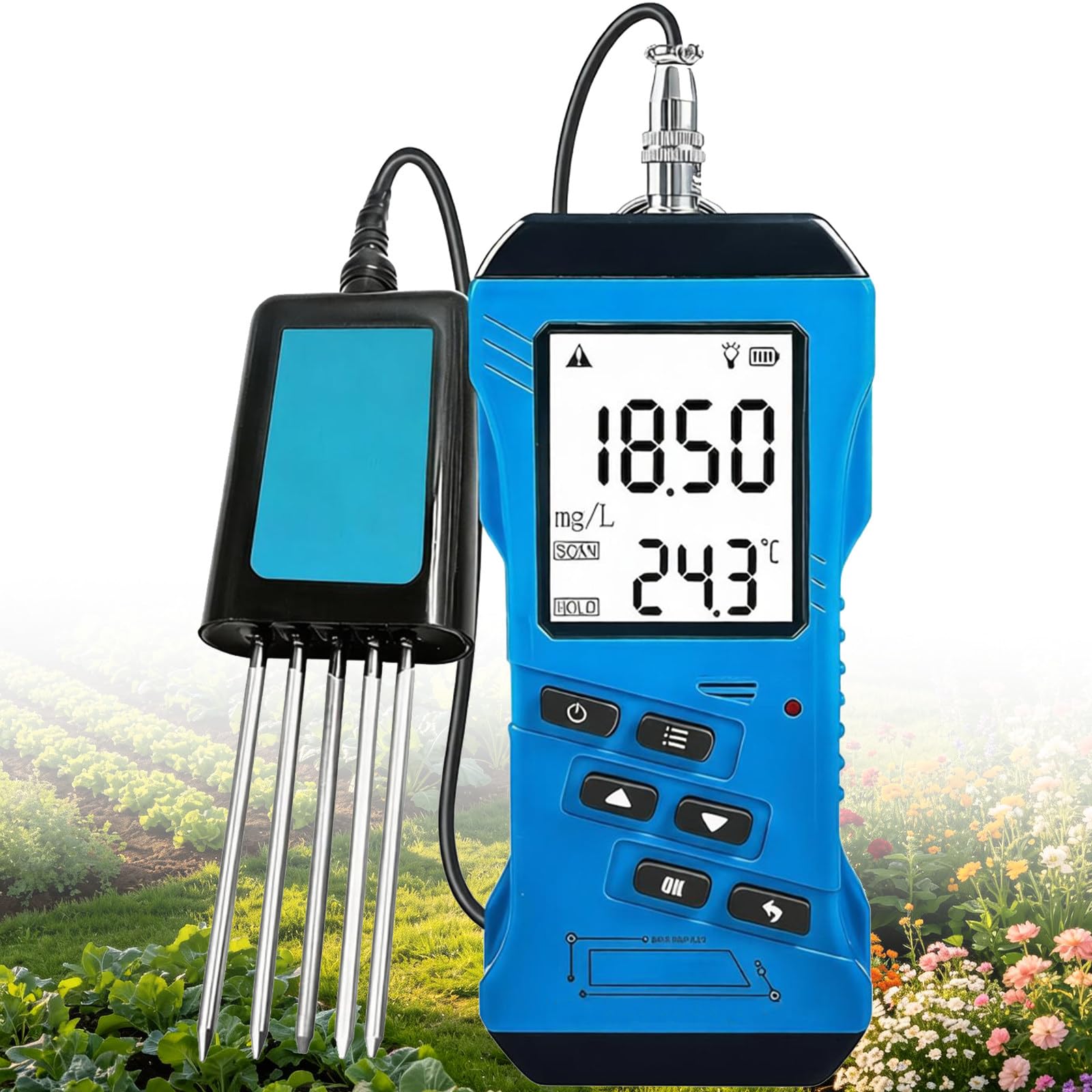 BITYCOW Digital 7-in-1 Soil Fertility Tester, NPK pH Humidity Temperature EC Measuring Meter, Lightweight Portable Soil Analyzer for Lawn Crop Care