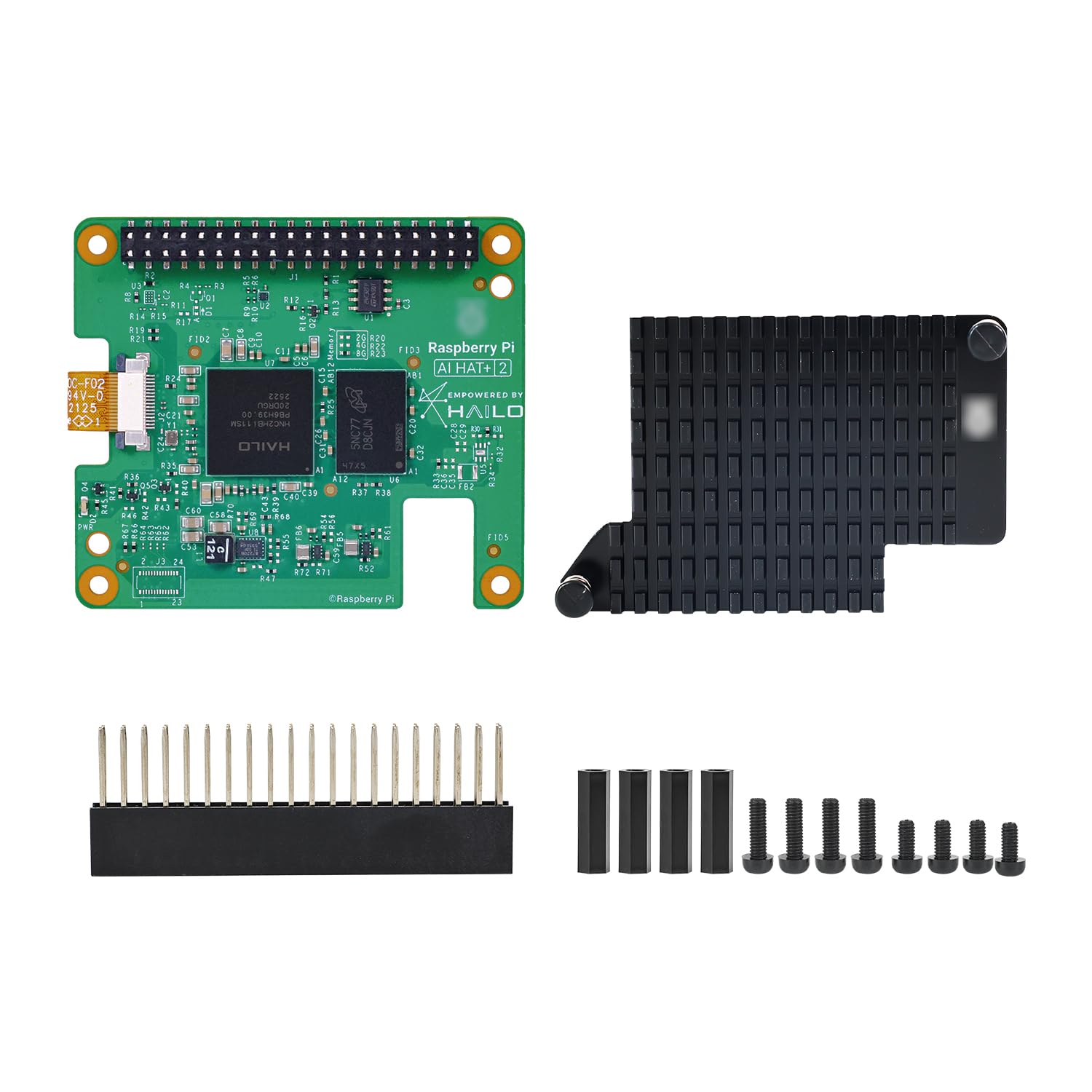 Yahboom Zestaw oficjalny Raspberry Pi 5 HAT+2 Płyta rozszerzeń Moduł akceleracyjny dla sztucznej inteligencji generatywnej Hailo-10H PCIe 8GB, 40 Tops, z standardowym radiatorem, kompatybilny tylko z