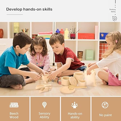 Miniatura 4 de Montessori Juguetes sensoriales de contenedores para niños de 1 año Paquete de 9 juguetes Waldorf de madera con palas y pinzas para el trabajo de