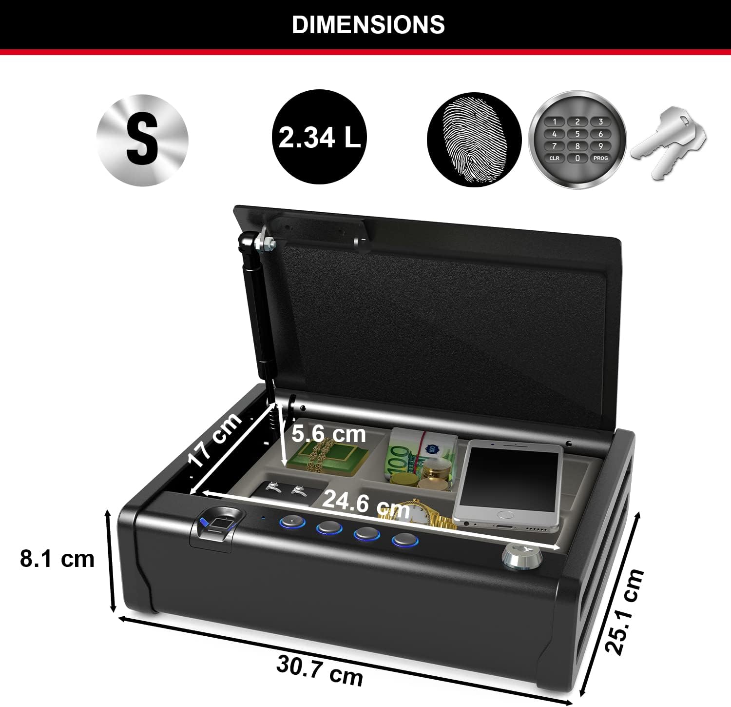 MASTER LOCK Biometric Small Safe [Fingerprint opening] MLD08EB - Best Used for Cheque Books, Money, Jewelry, Passports, Guns and More