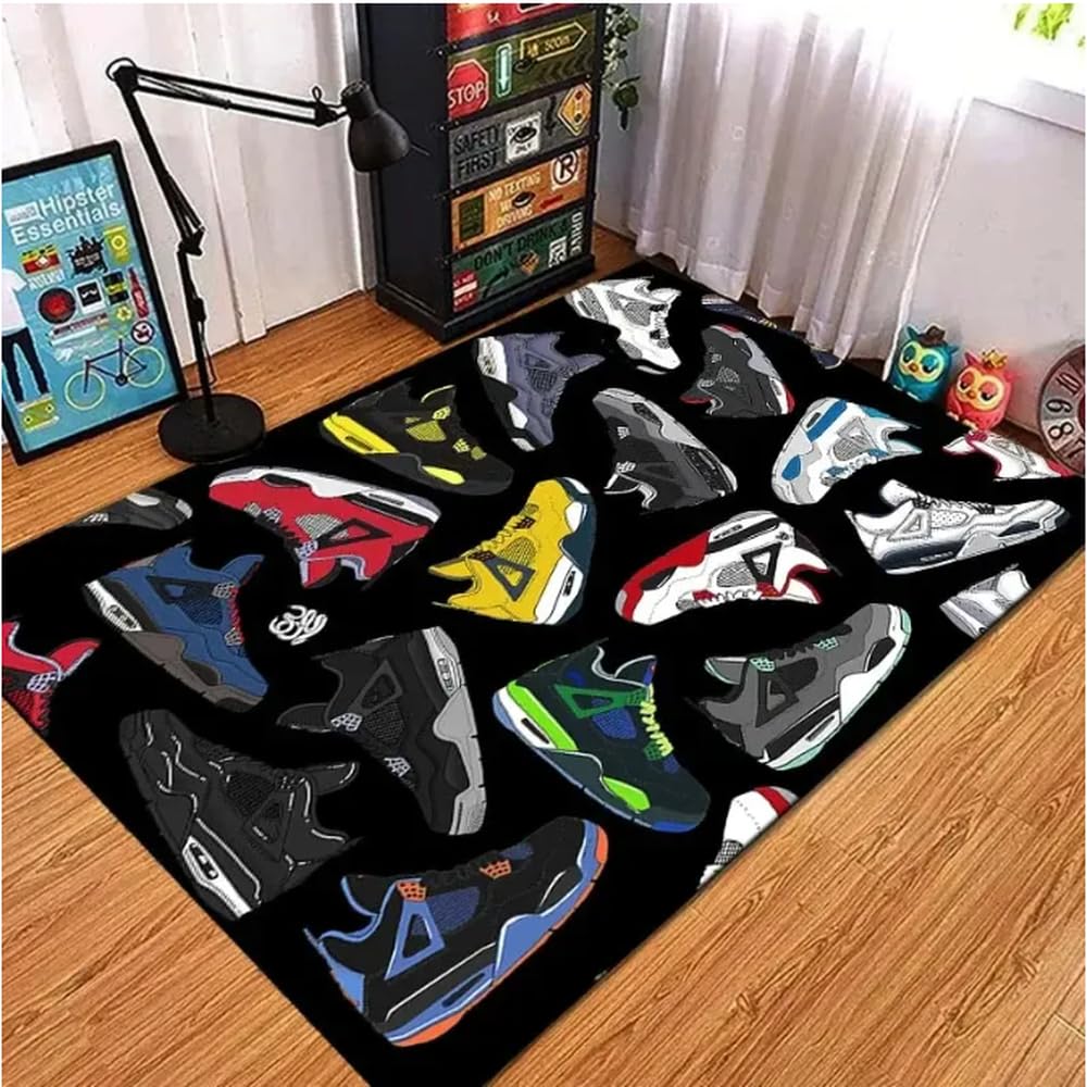 Tapis salle de jeu baskets imprimé logo mode pour déco ado