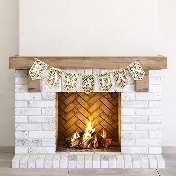 Wooden Acrylic Ramadan Banner Decorations for Home 2026, White Wood Eid Mubarak Kareem Hanging Garland, Ramadan Sign Indoor Fireplace Mosque Wall Window Decor, Islamic Muslim Gifts