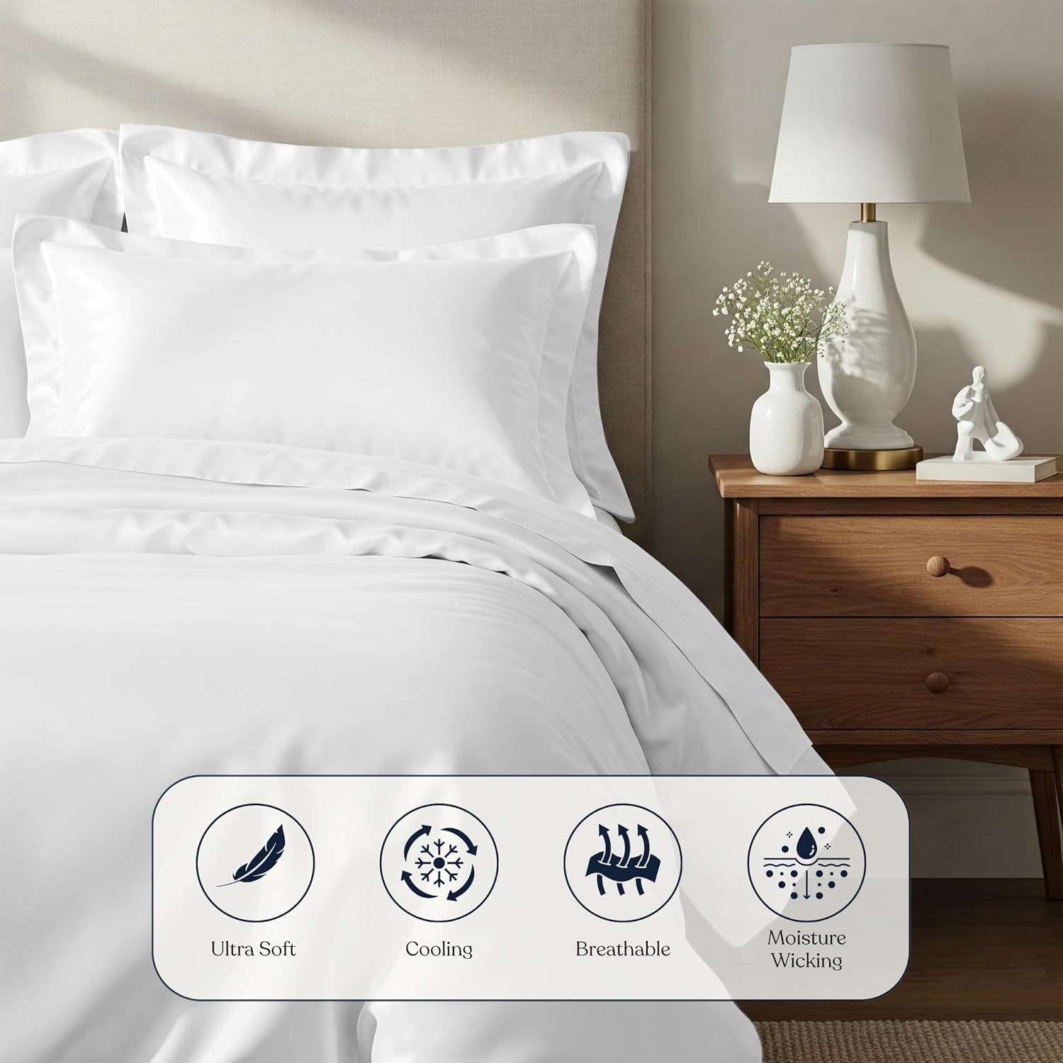 100% Viscose Derived from Bamboo Duvet Cover Set - Ultra-Soft, Cooling & Breathable Luxury Bedding, Includes Duvet Cover & Pillow Shams