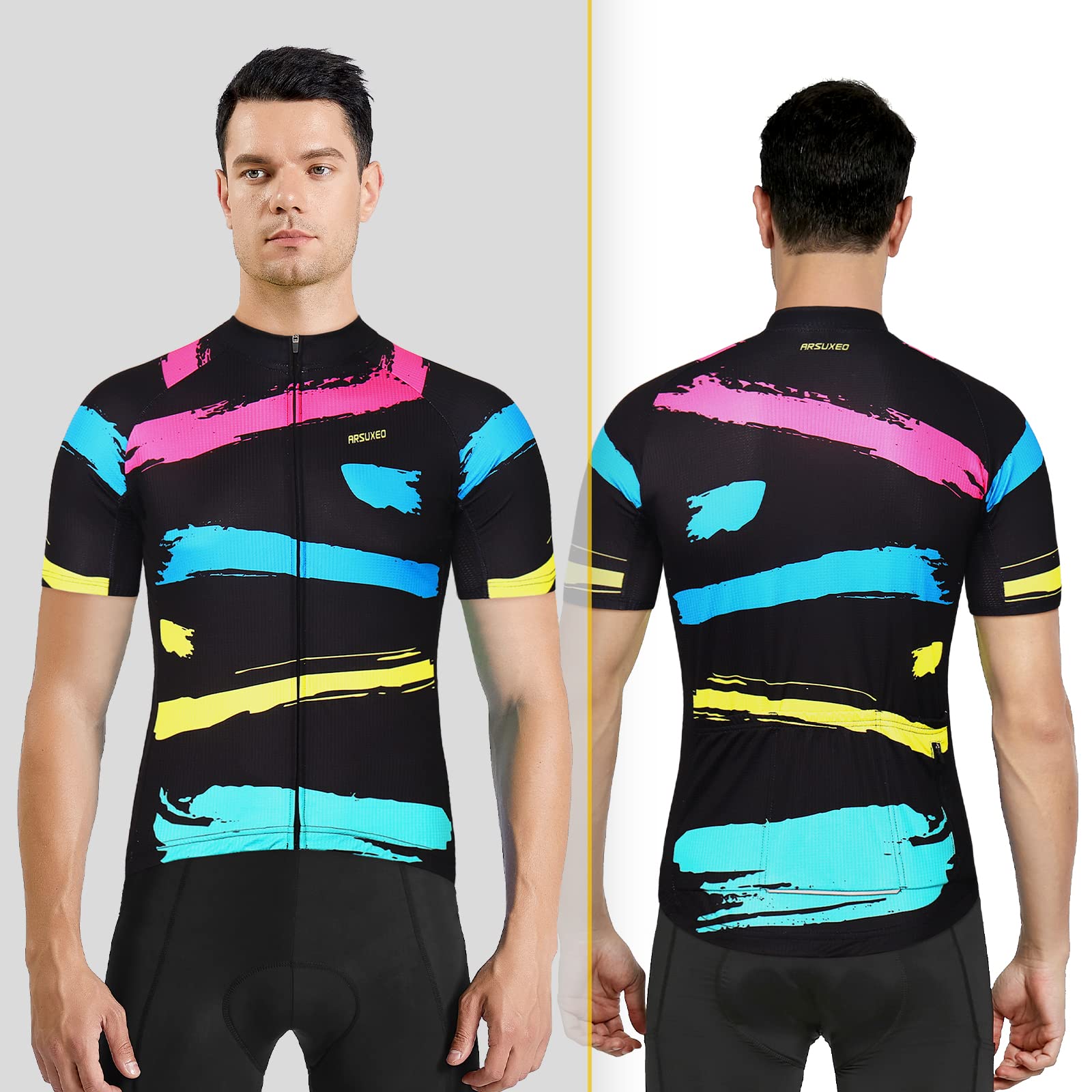 ARSUXEO Maillot Cyclisme Homme Manches Courtes Maillot Vtt Lumineux Vélo T-Shirt Respirant Haut de Cycle ZY84