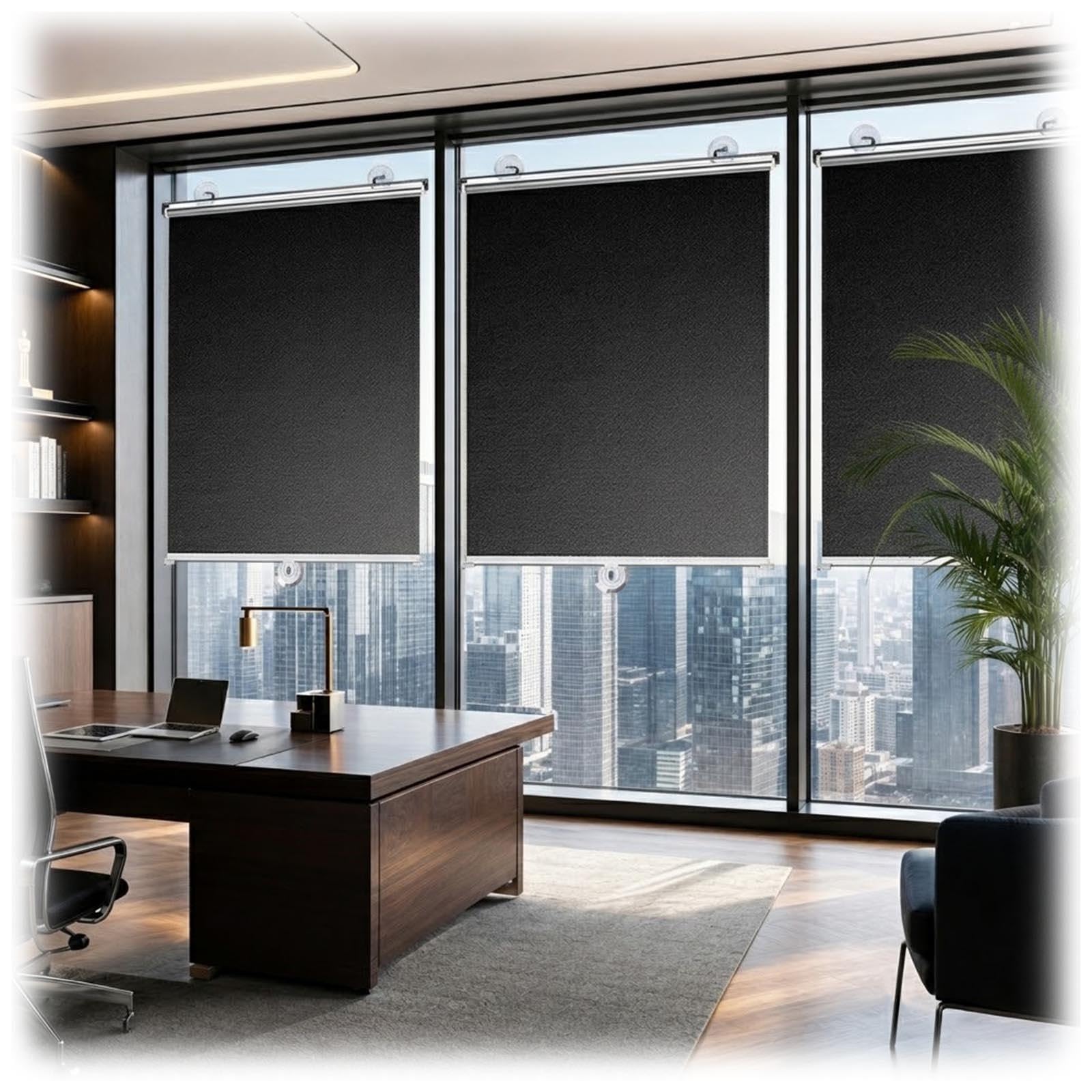 Tenda a Rullo Oscurante con Ventose Senza Foratura Parasole Auto Casa Tenda Parasole Avvolgibile Retrattile con Rivestimento Argentato: Protezione UV, Privacy Termico(Total blackout,63.5W x 198H cm)