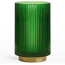 Torre & Tagus Adele Emerald Green Glass Vase with Gold Metal Base - Premium Clear Glass Cylinder Vase for Decor & Ribbed Glass Vase for Flowers, Emerald Green and Gold Decor for Table Centerpiece