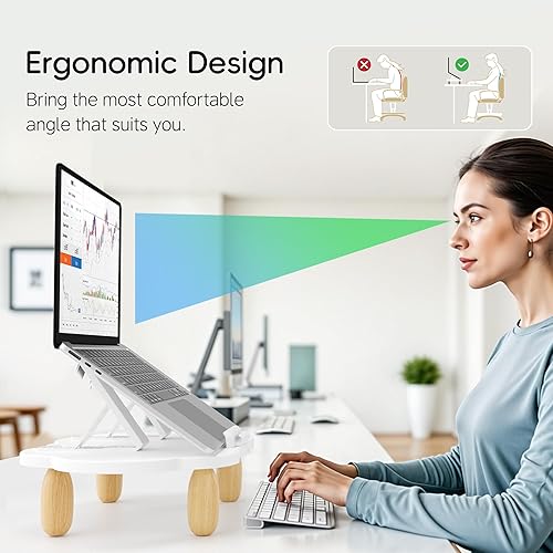 Miniatura 6 de Soporte ajustable de madera para laptop, soporte ergonómico para computadora con ángulos de altura, soporte en forma de nube, soporte para