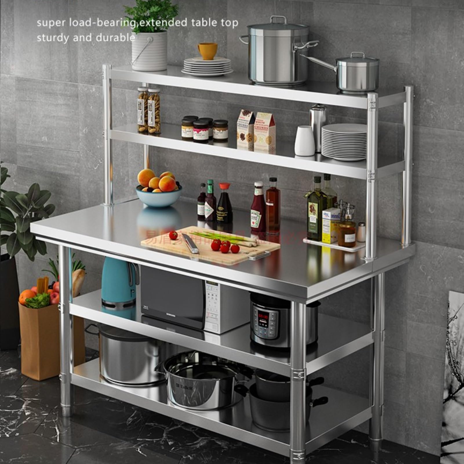 Regulowany stół roboczy ze stali nierdzewnej z półkami – wytrzymały stół komercyjny do restauracji, kuchni, magazynu, garażu (80 cm x 60 cm x 80 cm)