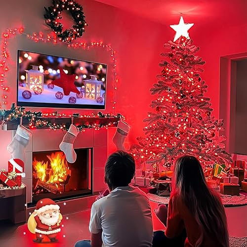 Miniatura 5 de JMEXSUSS Paquete de 2 100 luces LED rojas de Halloween, 33 pies, luces rojas de Navidad conectables impermeables, 8 modos de enchufe, luces LED