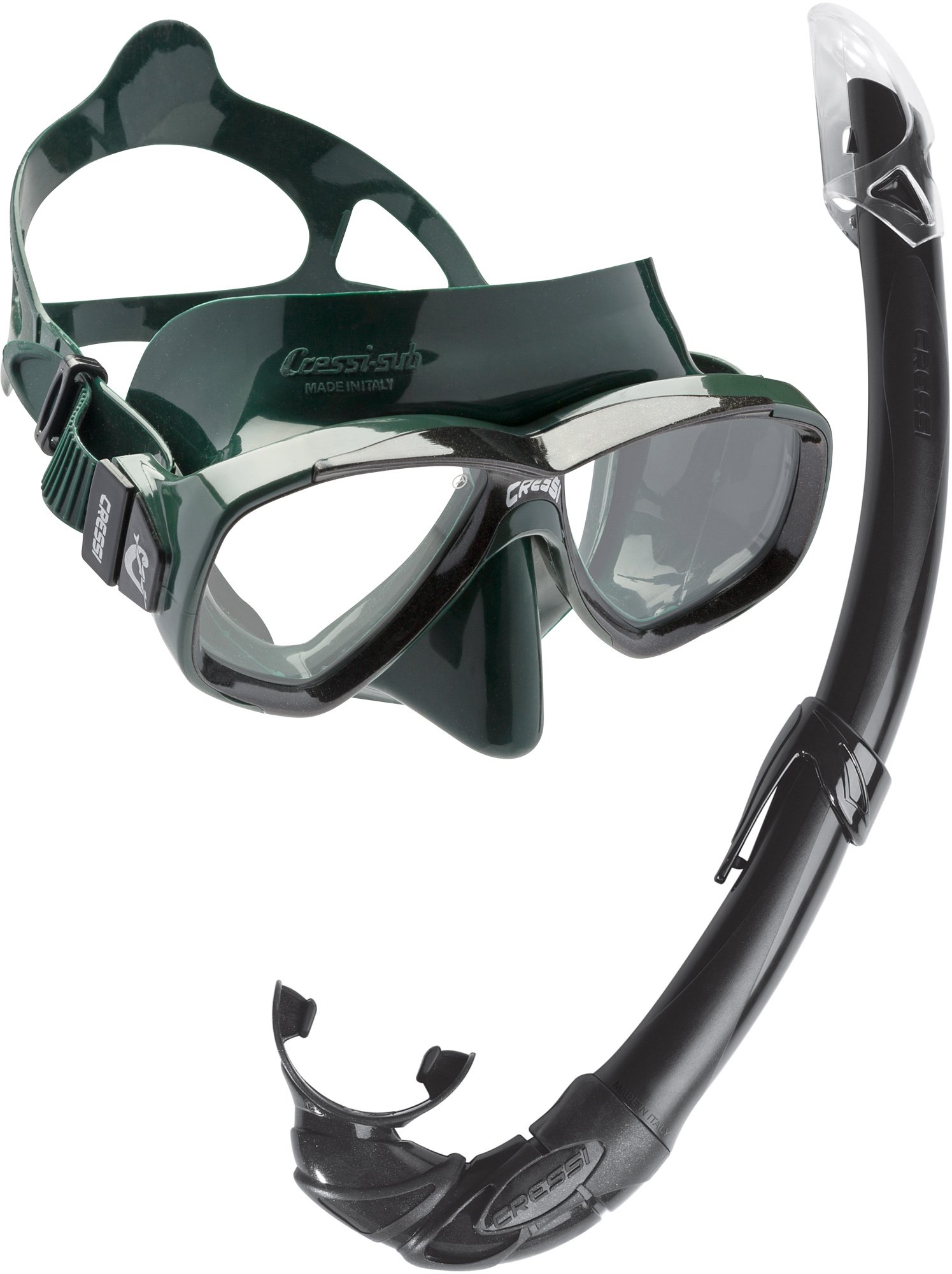 Cressi Combo Set Perla Conjunto Combinado de máscara de Buceo y Snorkel, Mar de Perlas, Unisex-Adulto, Verde/Negro, Talla Única + Palau SAF Aletas, Unisex, Negro/Amarillo, M-L (41-44)