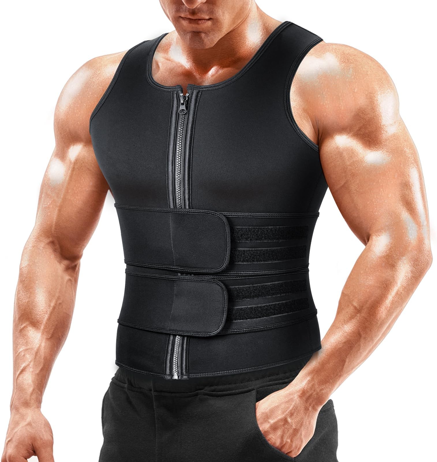 Men's Black Sauna Vest - 2 Belts Sweat Sauna Vest (pack of 1)