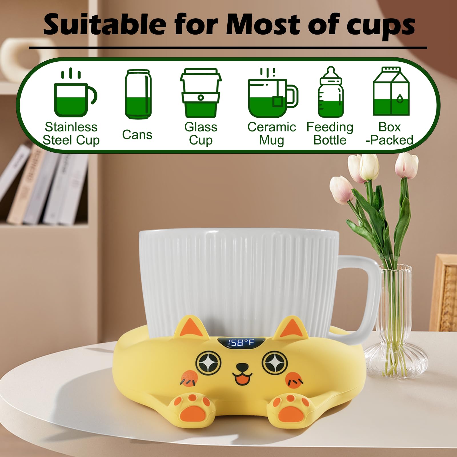PUSEE Coffee Mug Warmer & Cute Cat Mug Set, Coffee Cup Warmer for Desk with Auto Shut Off, Beverage Warmer with 3 Temp Settings, Candle Warmer Coffee Warmer with Mug Set for Christmas & Birthday Gifts: PUSEE Coffee Mug Warmer Auto Shut Off, 3 Temp Coffee Warmer for Desk, Candle Warmer Plate Safely Melt The Candle Releases Scents,Enjoy Your Warm Coffee Tea,Coffee Gifts for Women Men