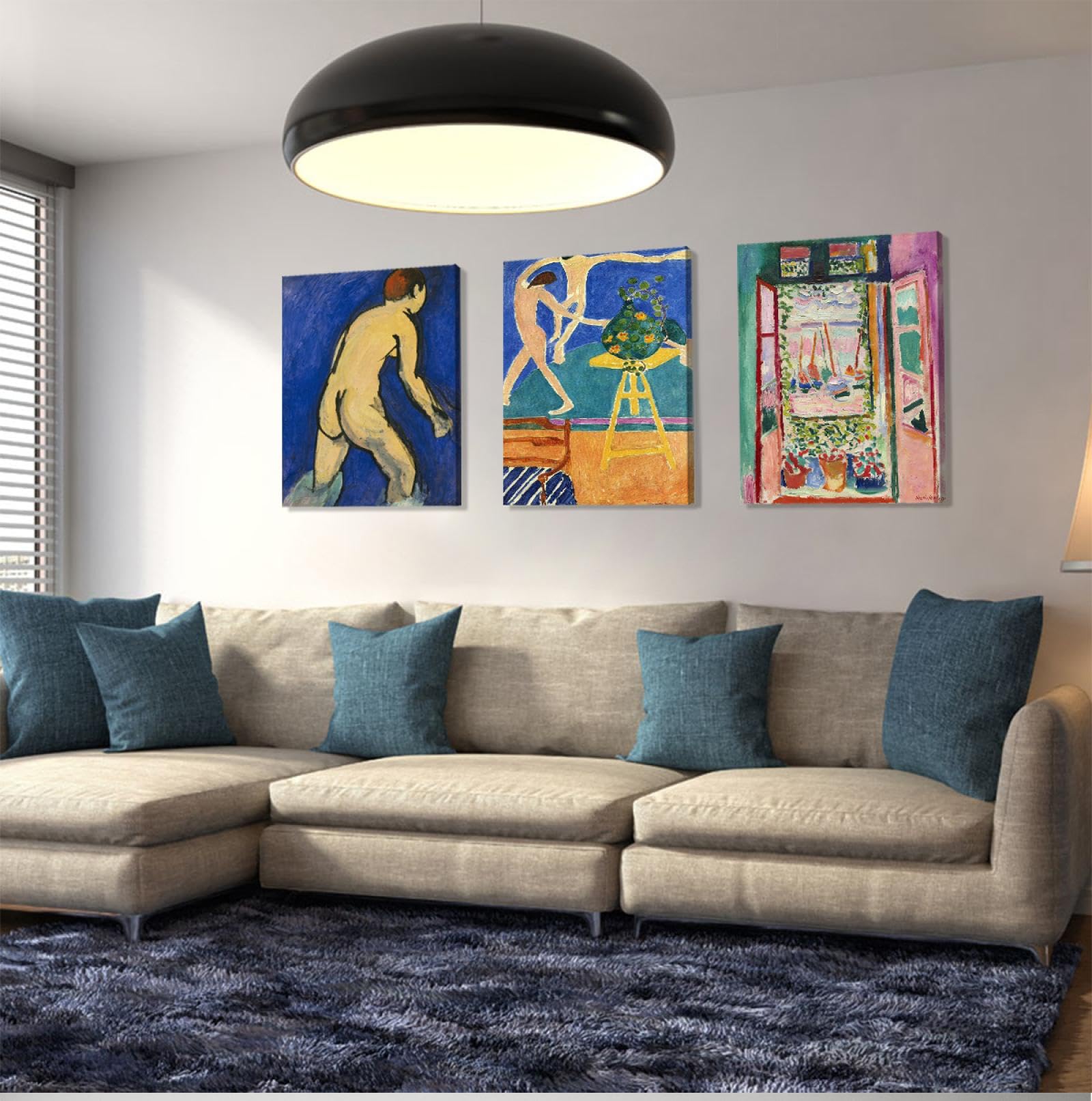 Henri Matisse Lienzo Arte de la Pared Conjunto de 3 Exposición Carteles Estéticos Abstractos Reproducciones de Obras de Arte Famosas en Lienzo para la Decor de la Barra 50x75cmx3pcs Marco interior